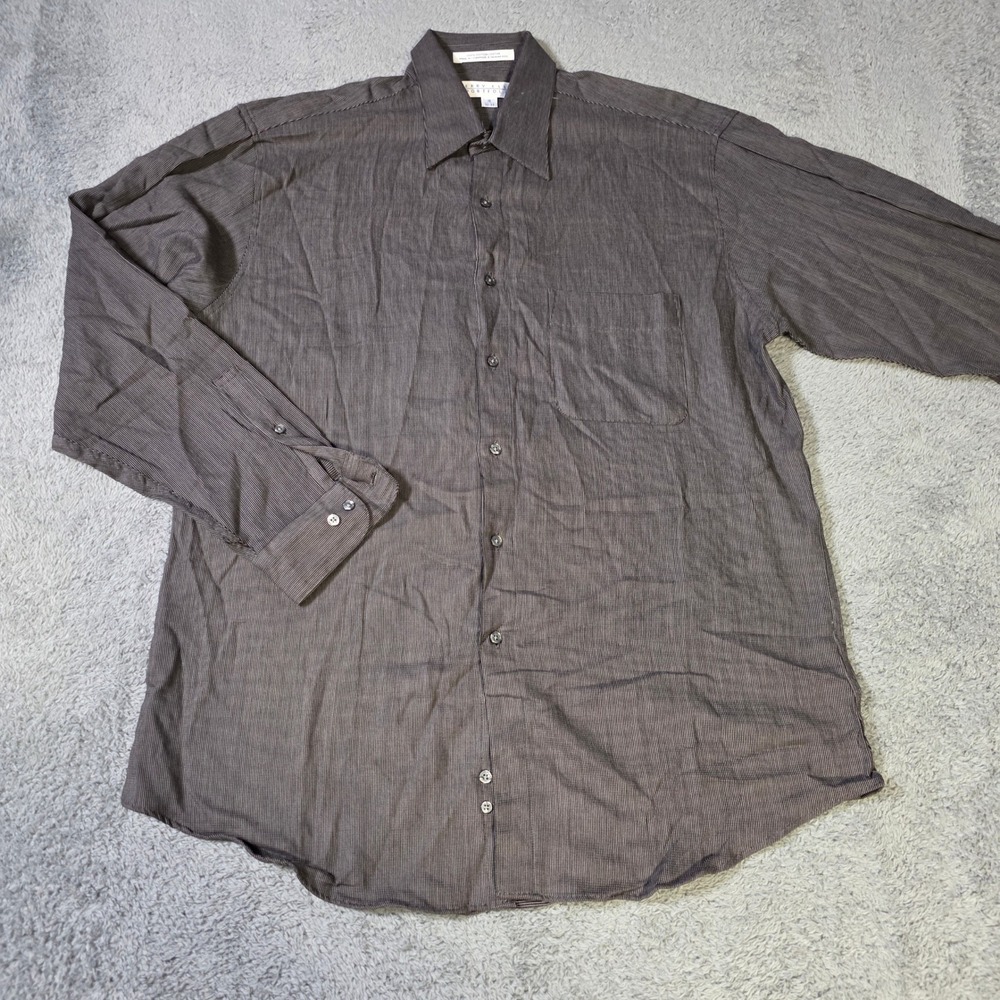 Perry Ellis Mens 16 32-33 Button Up Shirt Charcoal Grey Micro Check Long Sleeve